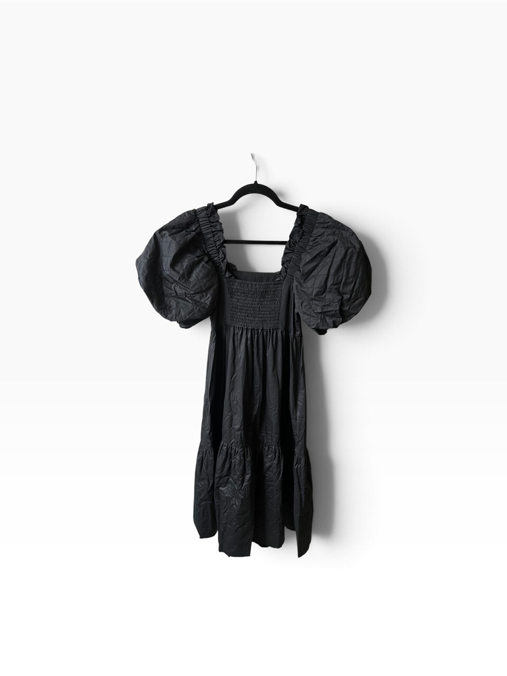 CROSBY by Mollie Burch, NWT, Black Puff-Sleeve Smocked Dress, size XXS
